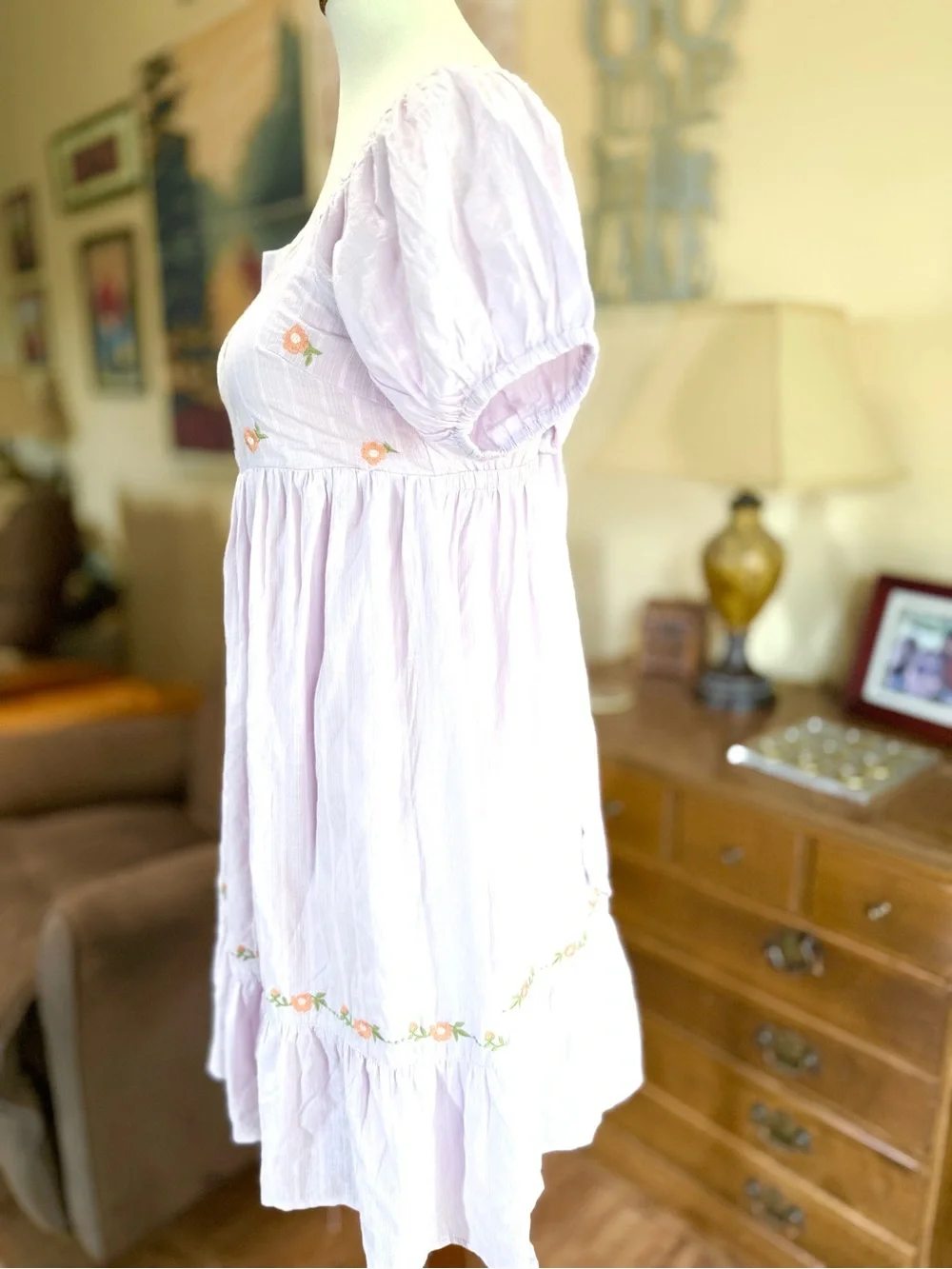 NWT Lilac Square-Neck Puff Sleeve Mini Dress - Picture 7 of 7